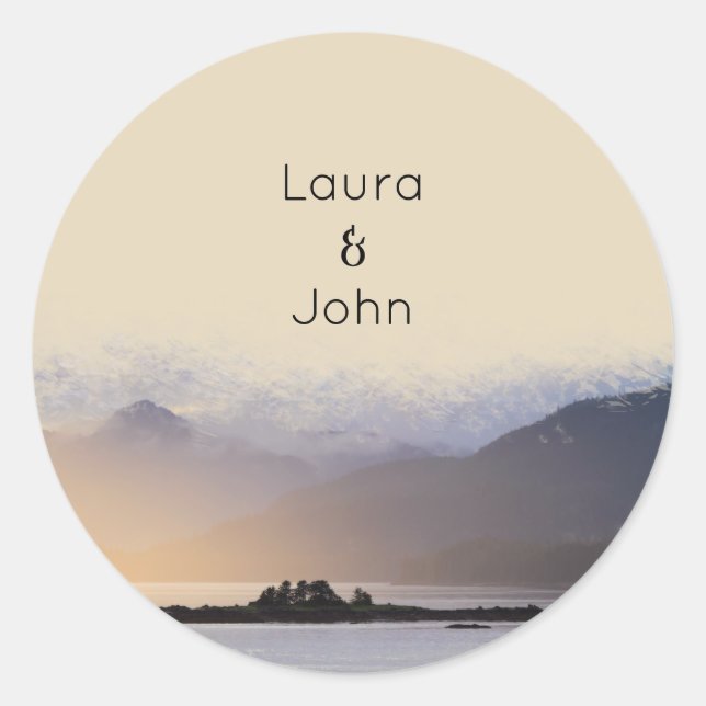 Evergreen Mountain Mist Wedding Party Liebhaber Runder Aufkleber (Vorderseite)