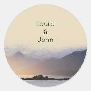 Evergreen Mountain Mist Wedding Party Liebhaber Runder Aufkleber