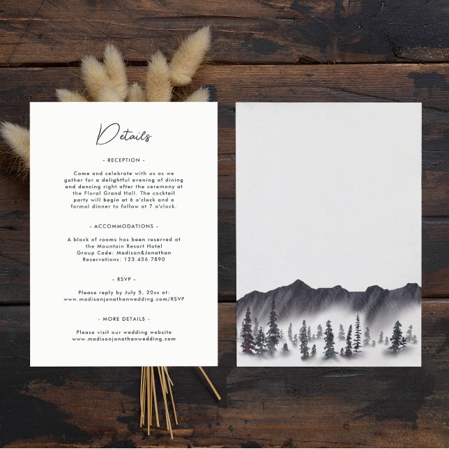 Evergreen Pine Tree Mountains Einfache Hochzeit Begleitkarte (Front/Back
)