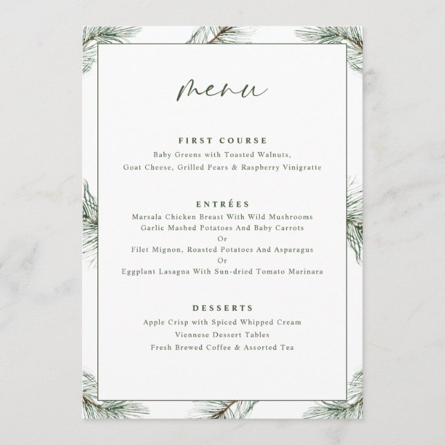 Evergreen Pine Tree Weihnachten Menükarte (Vorderseite)
