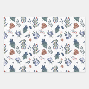 Evergreen Pinecones & Berries Green, White, Red Geschenkpapier Set