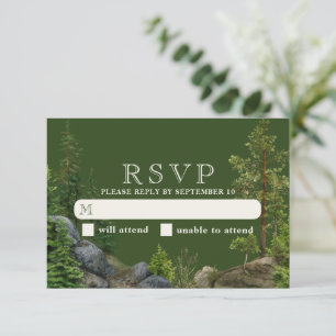 Evergreen Rocky Forest   Rustikale Naturhochzeit RSVP Karte