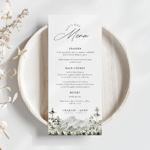 Evergreen Rustic Mountain Forest Boho Wedding Menü Menükarte