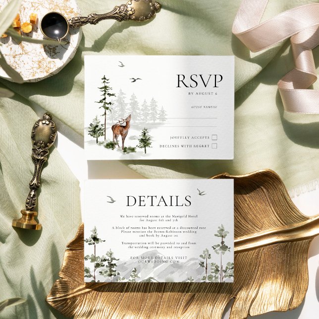 Evergreen Rustic Mountain Forest Wedding RSVP Card Karte (Von Creator hochgeladen)