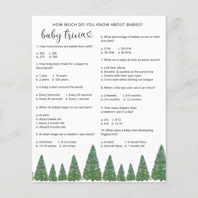 Evergreen Snow Baby Trivia | Baby Showspiel (Vorderseite)