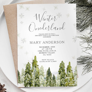 Evergreen Snowy Winter Onederland 1. Geburtstag Einladung
