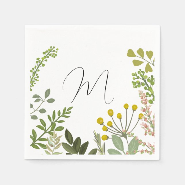 Evergreen Summer Garden Party Custom Initial Serviette (Vorderseite)