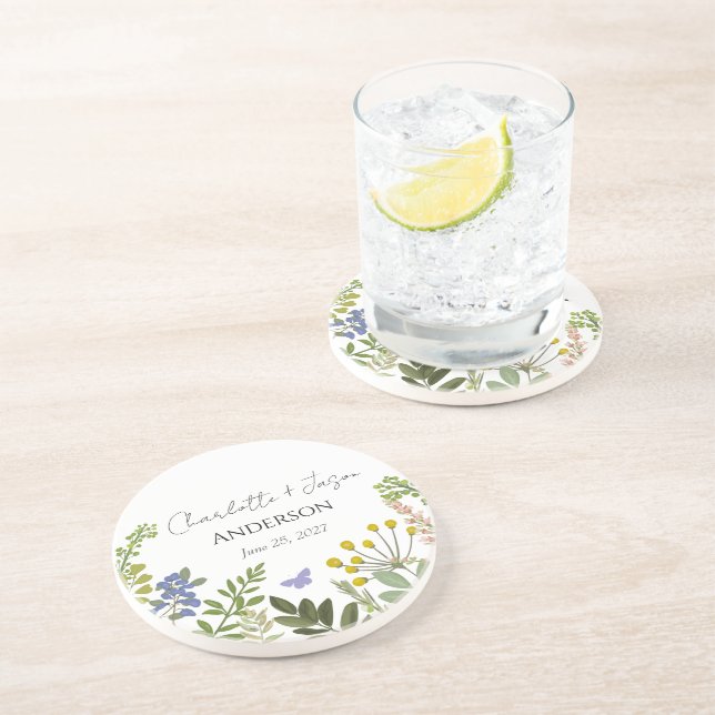 Evergreen Summer Garden Wedding Getränkeuntersetzer (Seite)