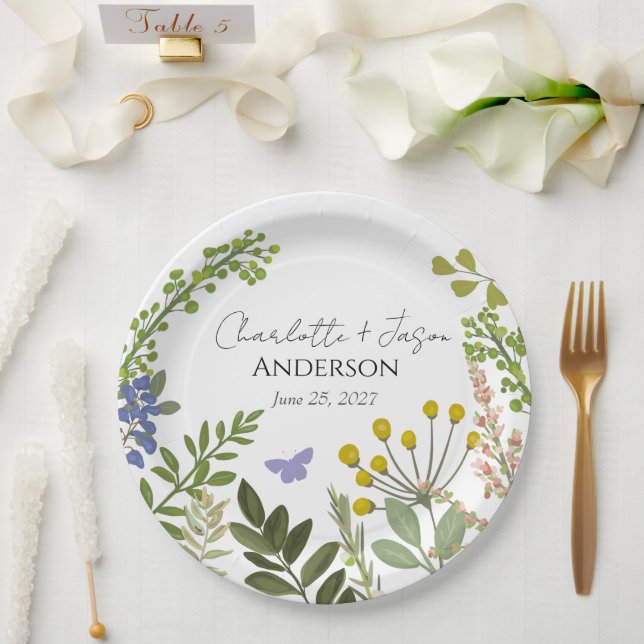 Evergreen Summer Garden Wedding Pappteller (Hochzeit)