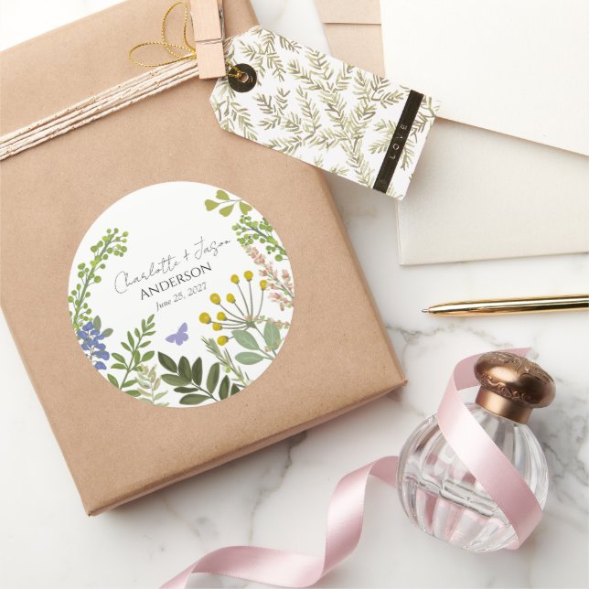 Evergreen Summer Garden Wedding Runder Aufkleber (Schenken)