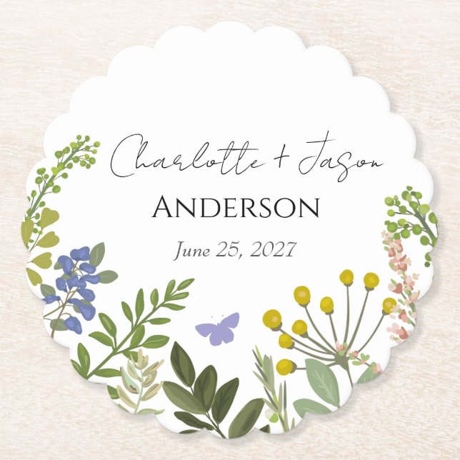 Evergreen Summer Garden Wedding Untersetzer (Vorderseite)