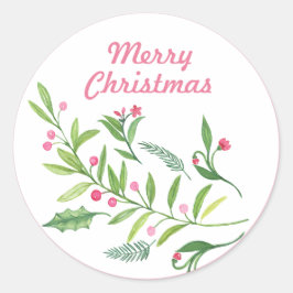 Evergreen Swag | Frohe Weihnachten Runder Aufkleber