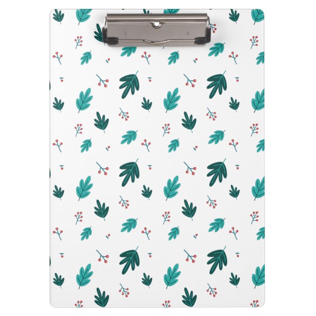 Evergreen Tree Blätter & Red Holly Berries Klemmbrett (Vorderseite)