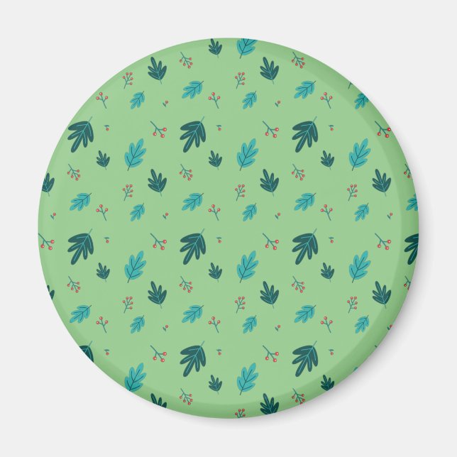 Evergreen Tree Blätter & Red Holly Berries Magnet (Vorne)