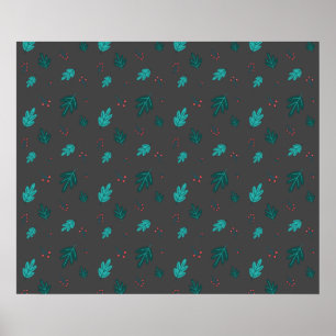 Evergreen Tree Blätter & Red Holly Berries Poster