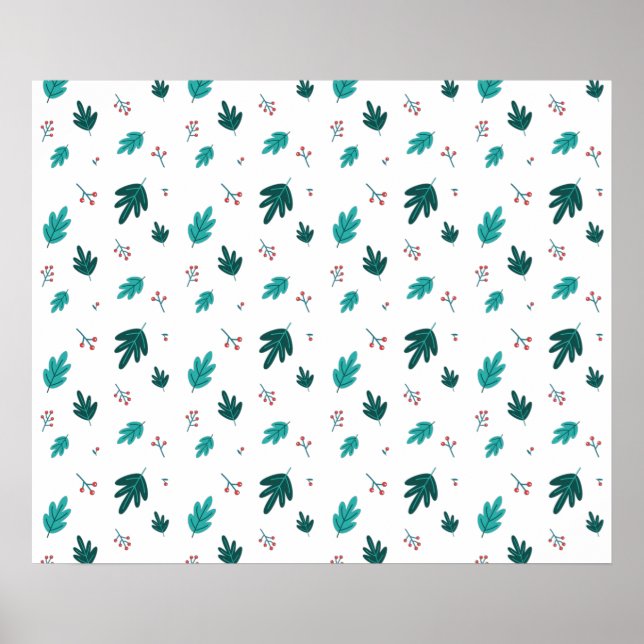 Evergreen Tree Blätter & Red Holly Berries Poster (Vorne)