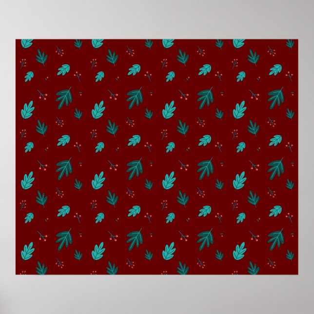 Evergreen Tree Blätter & Red Holly Berries Poster (Vorne)
