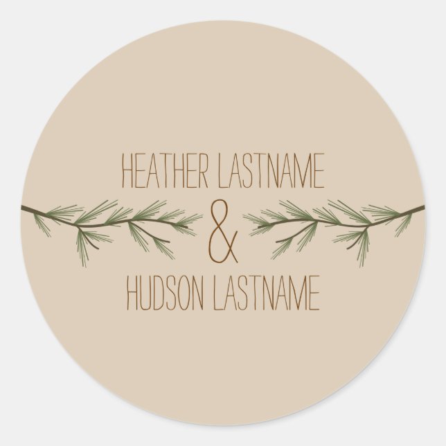 Evergreen Tree Branches Wedding Sticker (Vorderseite)