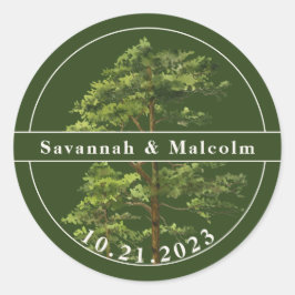 Evergreen Tree | Nature Wedding Personalisiert Runder Aufkleber