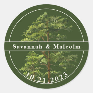 Evergreen Tree   Nature Wedding Personalisiert Runder Aufkleber