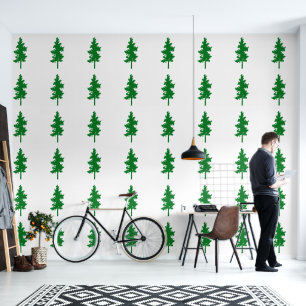 Evergreen Tree Patterns Green White Elegant Class Tapete