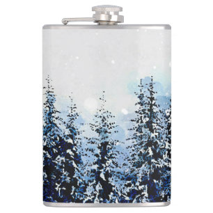 Evergreen Trees mit Schnee Vinyl Wrapped Flask Flachmann