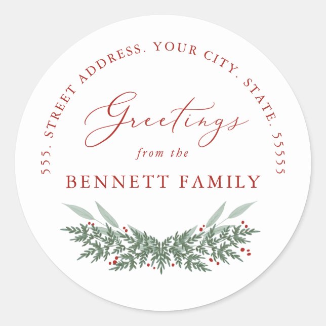 Evergreen und Berries, Rücksendeadresse Runder Aufkleber (Vorderseite)