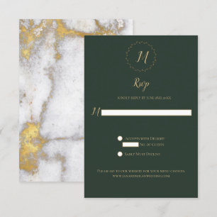 Evergreen und Gold Marble Monogram Vertikale UAWG RSVP Karte