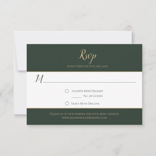 Evergreen und Gold RSVP-Karten RSVP Karte (Vorderseite)