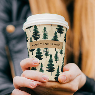 Evergreen Vintag Pine in Dark Green und Beige Pappbecher