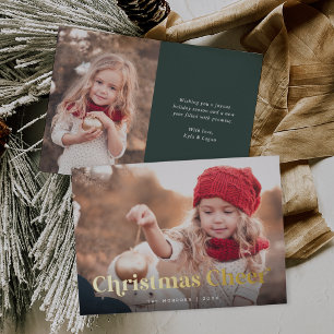 Evergreen Weihnachts-Chef Zwei Foto Gold Folien Feiertagskarte