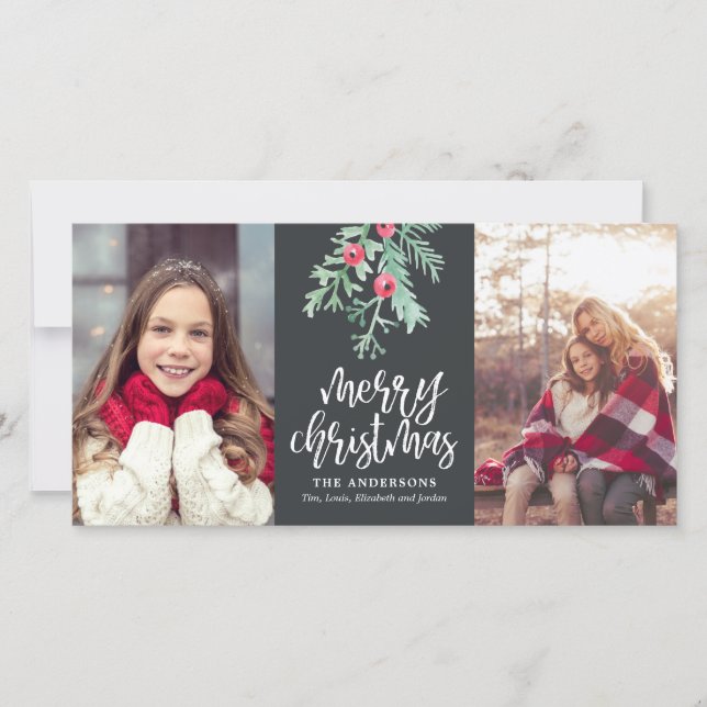 Evergreen Weihnachtsfeiertag 2-Foto-Schiefer Feiertagskarte (Vorderseite)