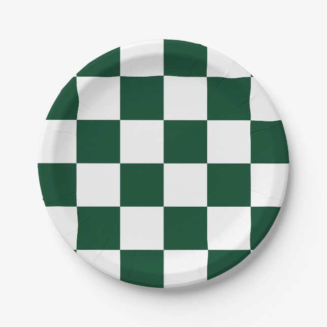 Evergreen/White Checked Pappteller (Vorderseite)
