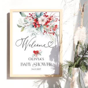 Evergreen Winter Baby Dusche Willkommen Poster