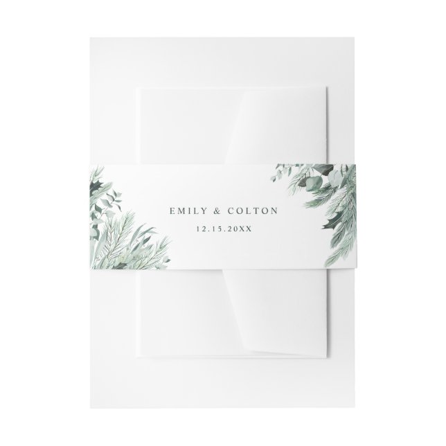 Evergreen Winter Floral Elegante Hochzeit Einladungsbanderole (Vorderseite Beispiel)