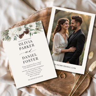 Evergreen Winter Foto Rustikale Hochzeit Einladung