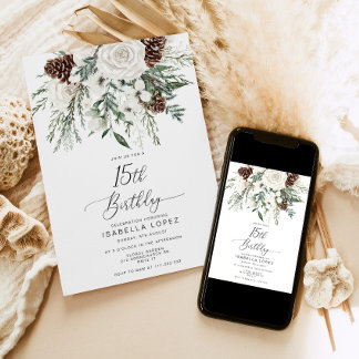 Evergreen winter Quinceanera 15. Geburtstag Einladung