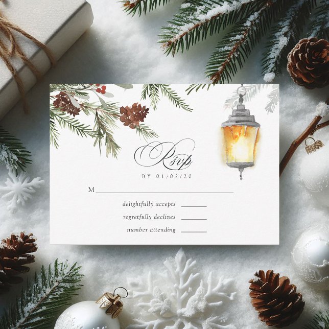 Evergreen - Wintertide Woodland Weihnachten RSVP Karte (Evergreen - Wintertide Woodland Christmas Wedding RSVP Card)