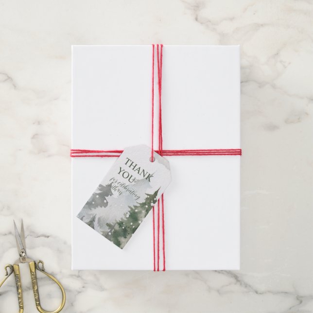 Evergreen Winterwald Danke Geschenkanhänger (Mit Garn)