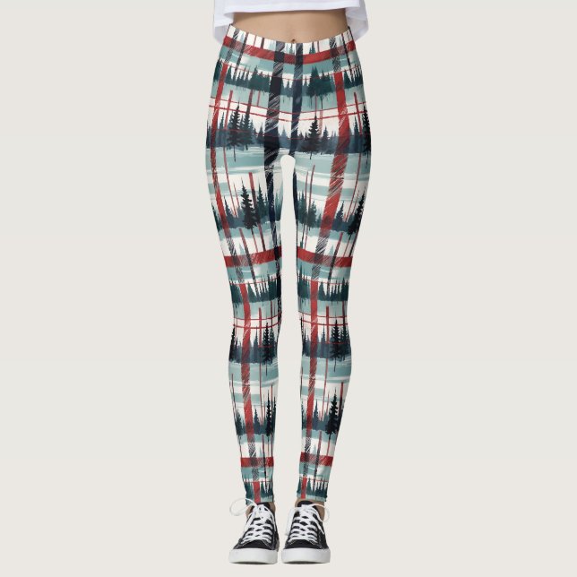 Evergreen Winterwald Kariert Leggings (Vorderseite)