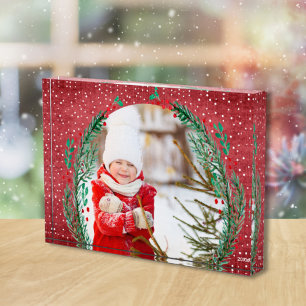 Evergreen Wreath on Red Christmas Fotoblock