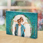 Evergreen Wreath on Turquoise Christmas Fotoblock<br><div class="desc">A wreath of evergreen branches,  berries and leaves on a turquoise patterned background highlights your favorite photo. CHANGE the date to the current year or you can delete it. Great as a gift or to display your favorite photo in your own home.</div>