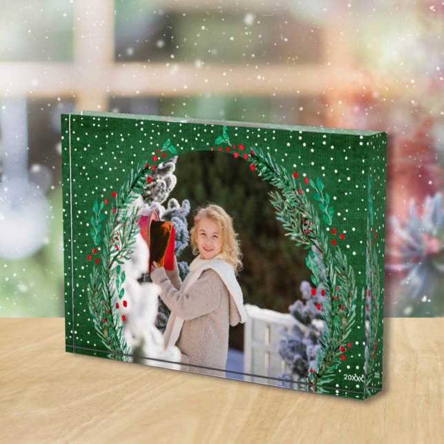 Evergreen Wreath Snow Christmas Green Fotoblock (Von Creator hochgeladen)