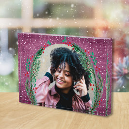 Evergreen Wreath zu Lila Weihnachten Fotoblock
