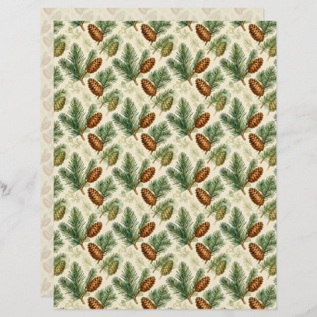 Evergreens and Cones Scrapbook Paper (Vorne/Hinten)