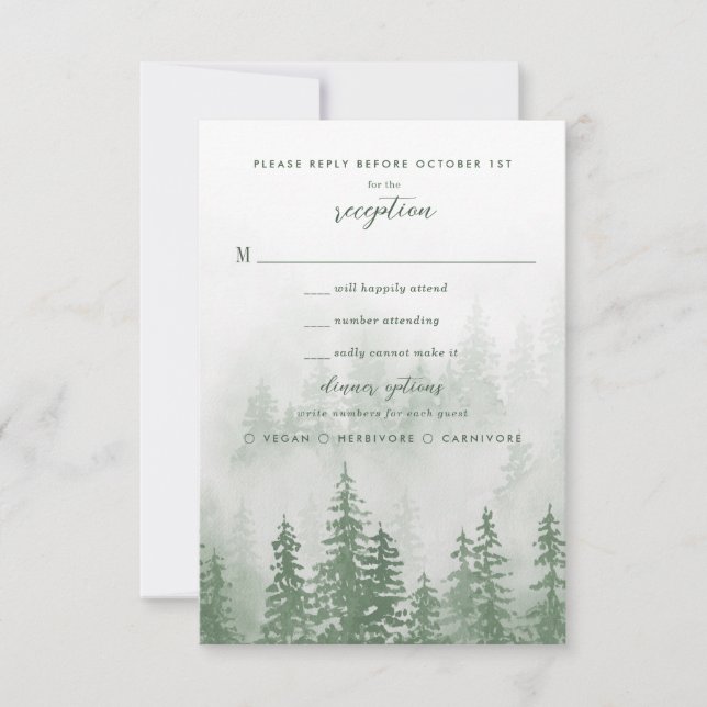 Evergreens im Fog Forest in Green Wedding RSVP (Vorderseite)