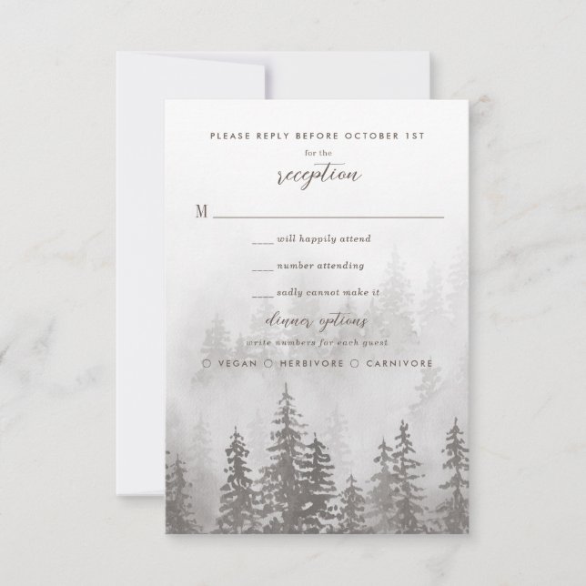 Evergreens im Fog Forest in Grey Wedding RSVP (Vorderseite)