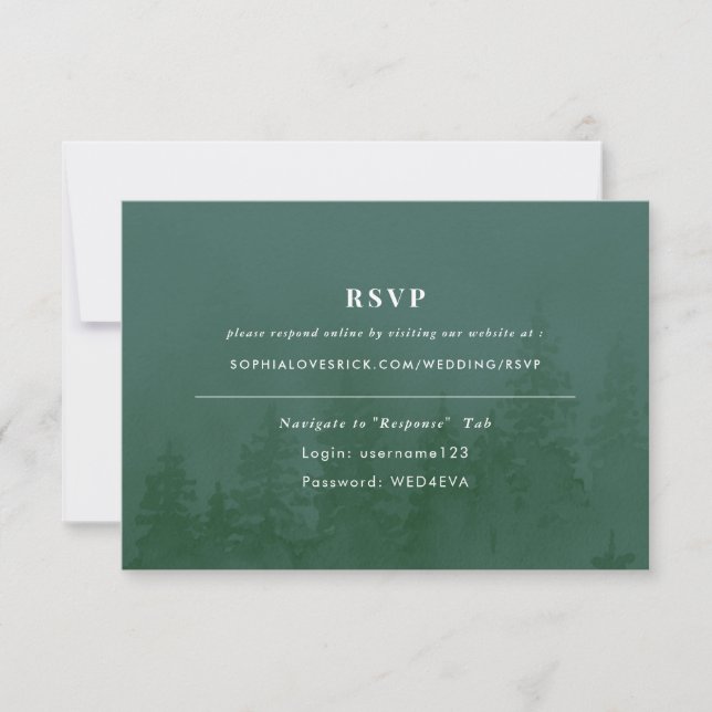 Evergreens im Foggy Forest Green Online UAWG RSVP Karte (Vorderseite)