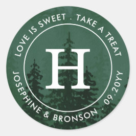 Evergreens im Forest Dark Green Fevor Runder Aufkleber