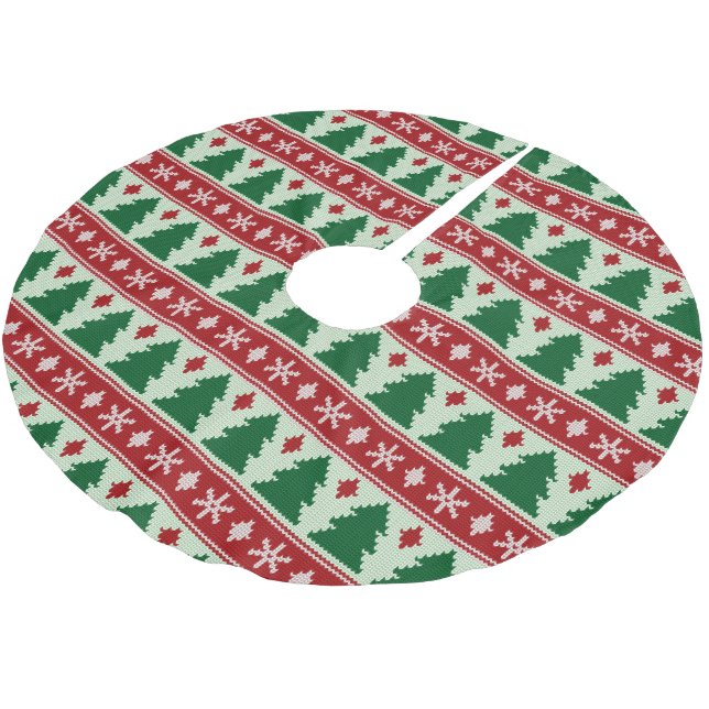 Evergreens & Snowflakes Knit Polyester Weihnachtsbaumdecke (Schrägansicht)